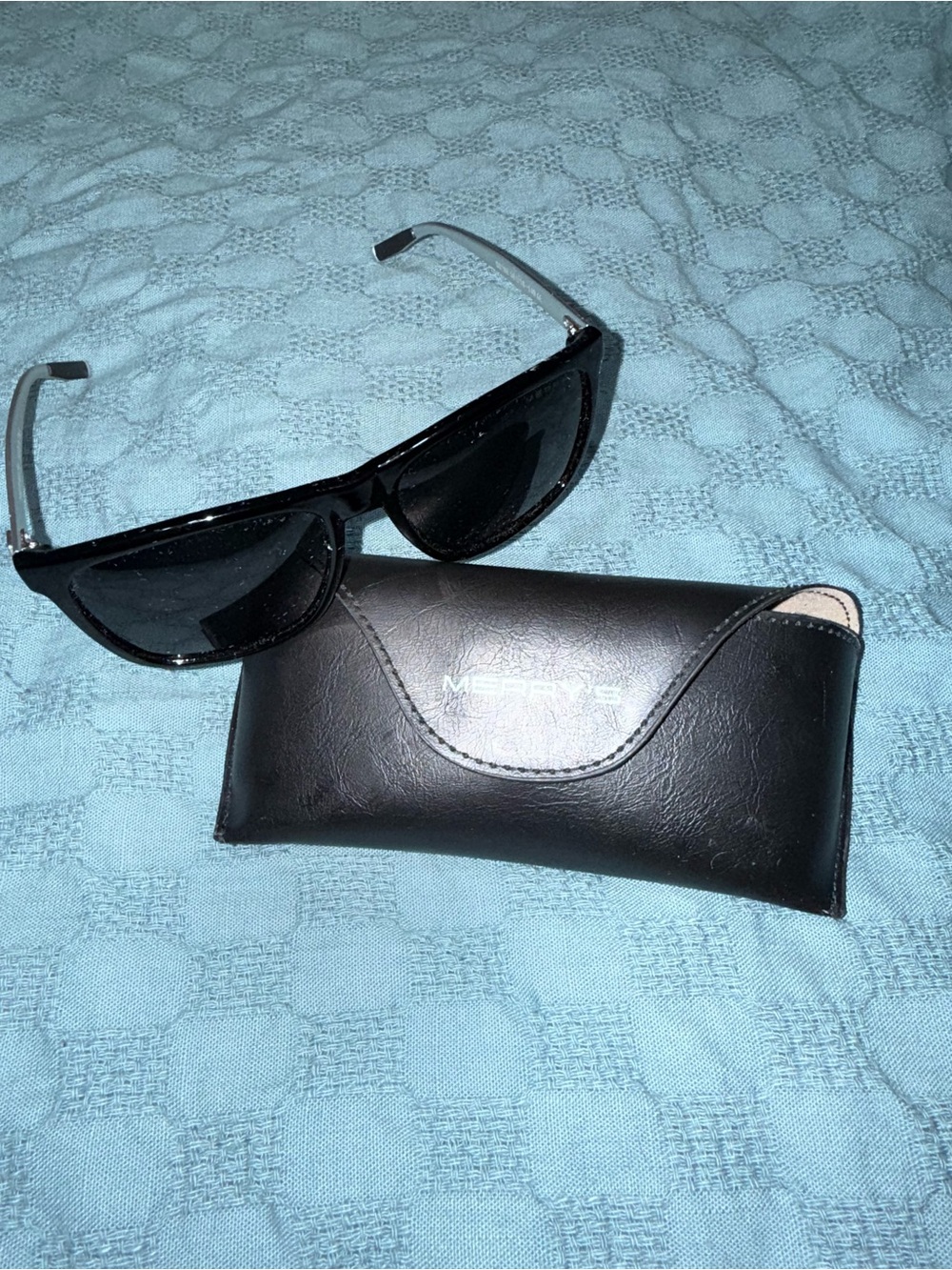 Men's Black Rectangular Sunglasses with Protective Case